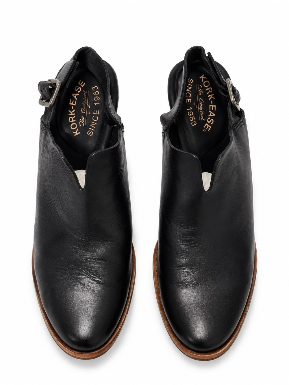 Kork-Ease Black Leather Slingback Platform Clog Heels